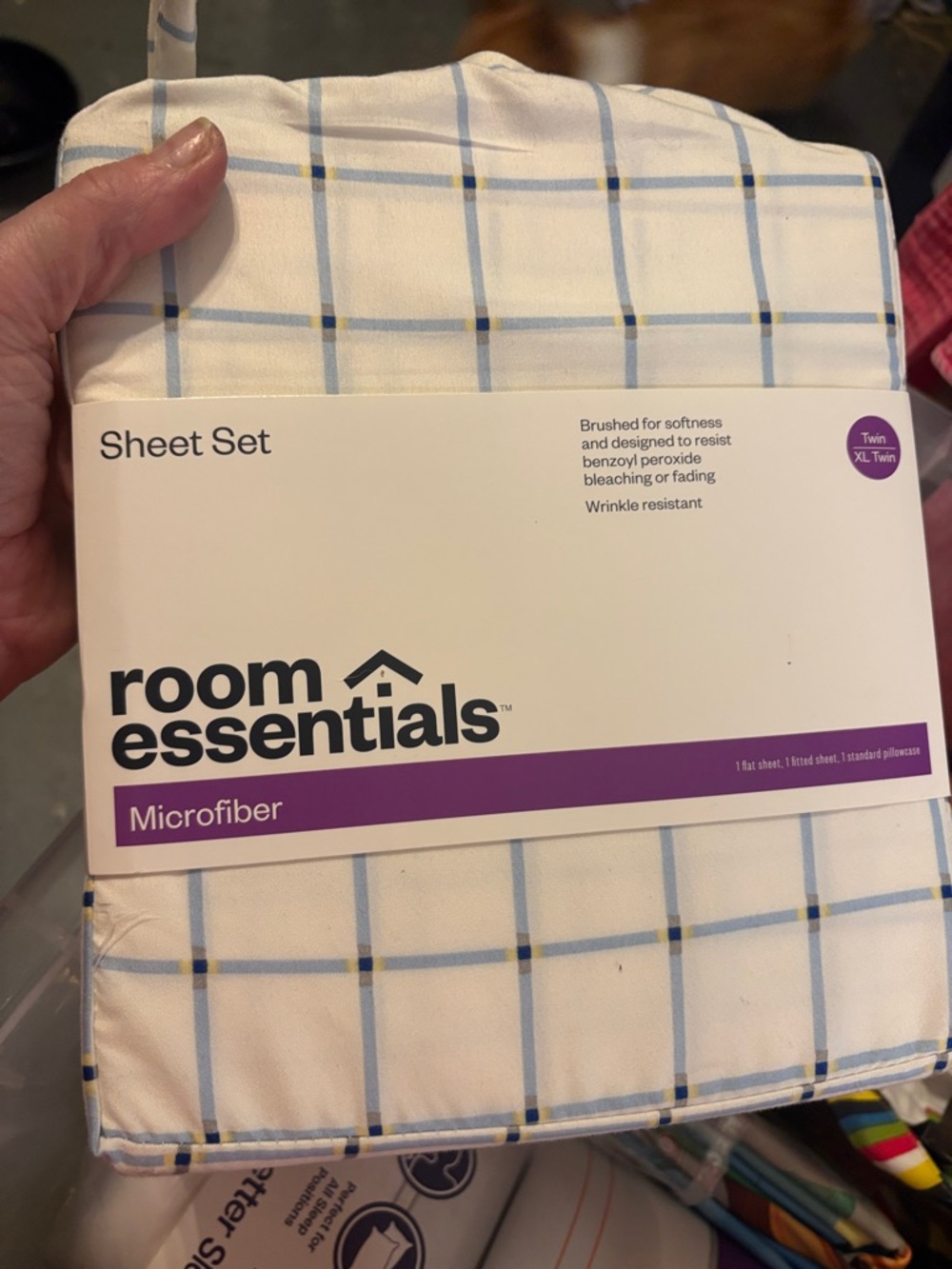 Room Essentials White Microfiber Sheet Set with Light Blue and Yellow Plaid